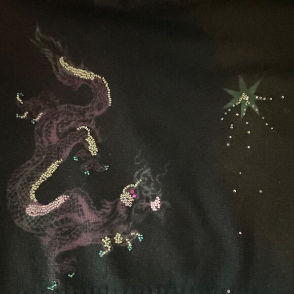 VTG Dinamita Black Cashmere Cardigan Dragon Beaded Asymmetric Goth Whimsy Y2K - Picture 3 of 13